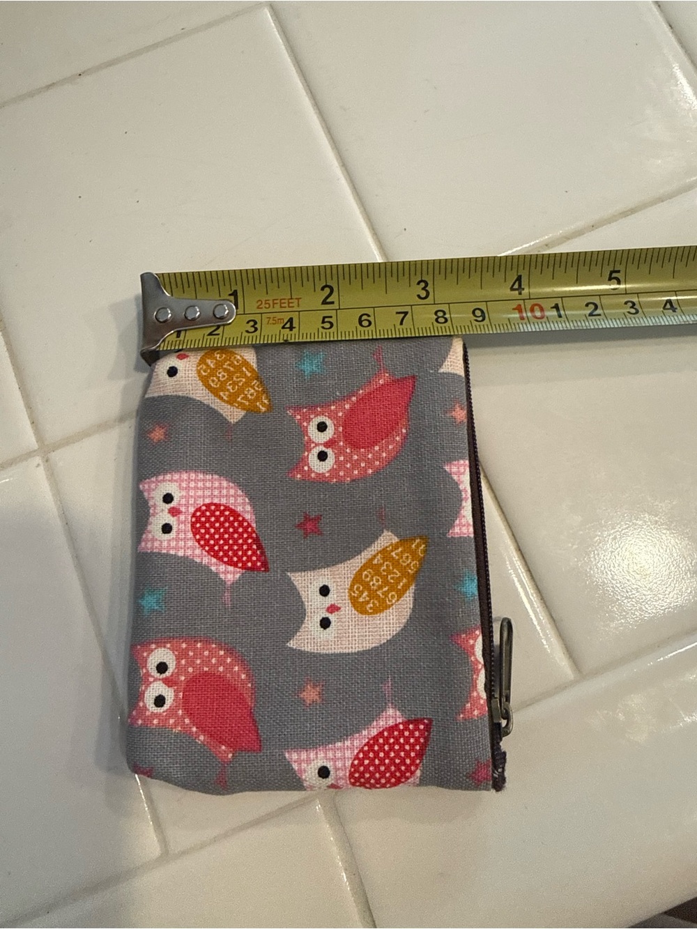 2 Kids Owl and Bear Print Zipper Pouches - Gray, Pink & Yellow